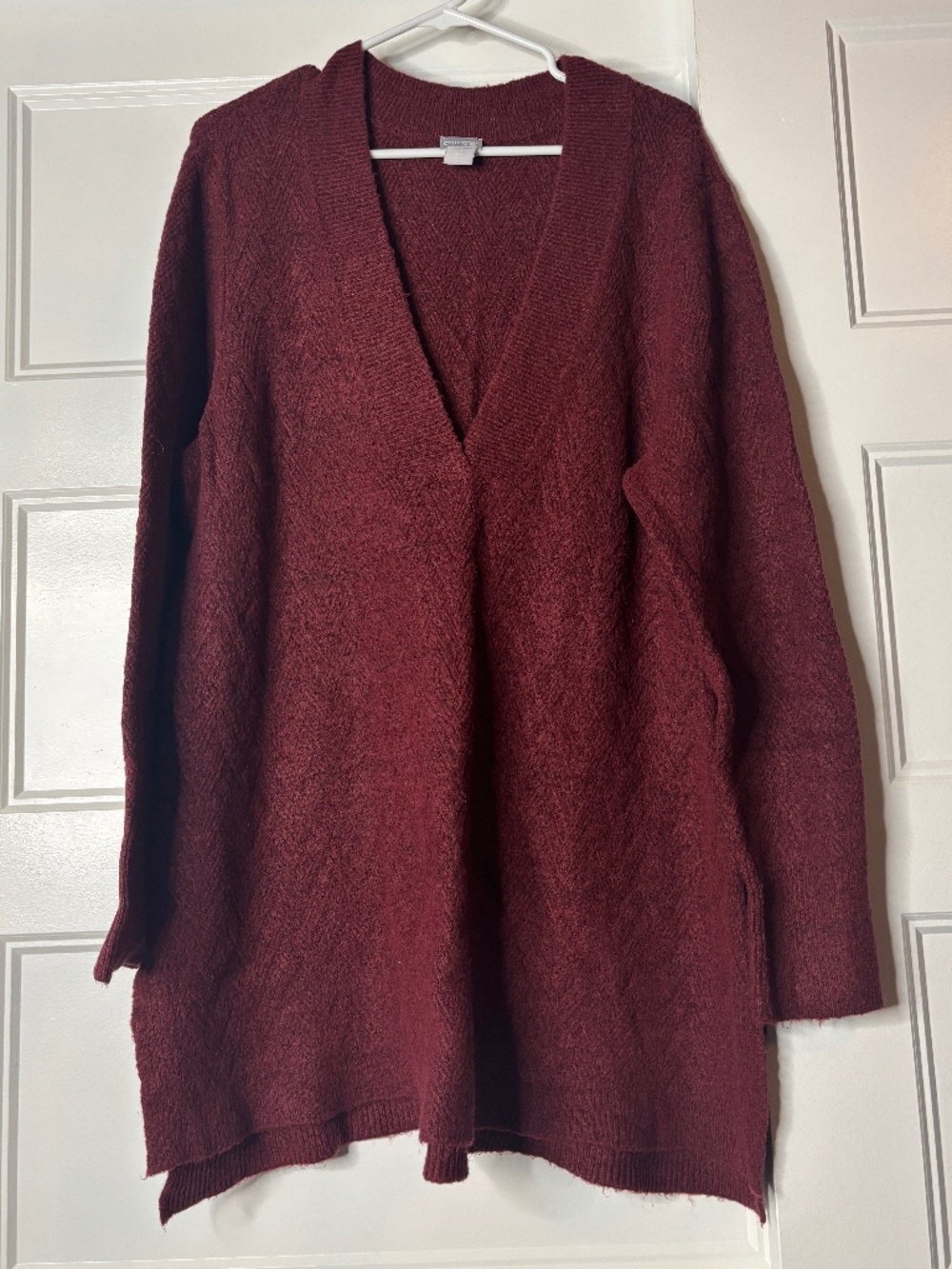 Chico's Long V-Neck Sweater Heather Red